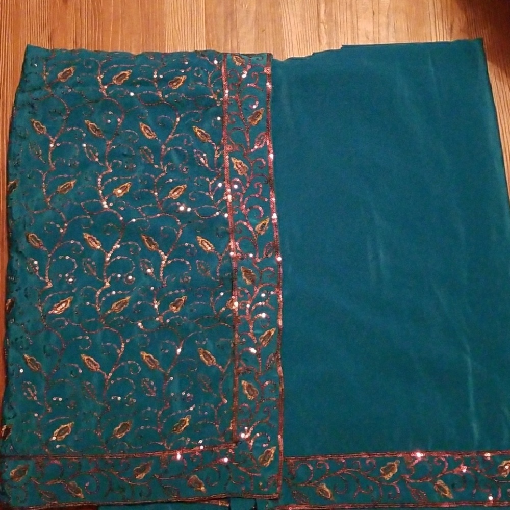 🔥NWOT Turquoise and Rose Gold Indian Sari🔥